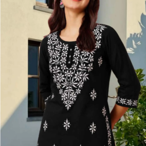 Casual Regular Sleeves Embroidered Women Black Top